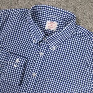 Brooks Brothers Shirt Mens Large Blue Gingham Check Performance Nylon Button Up